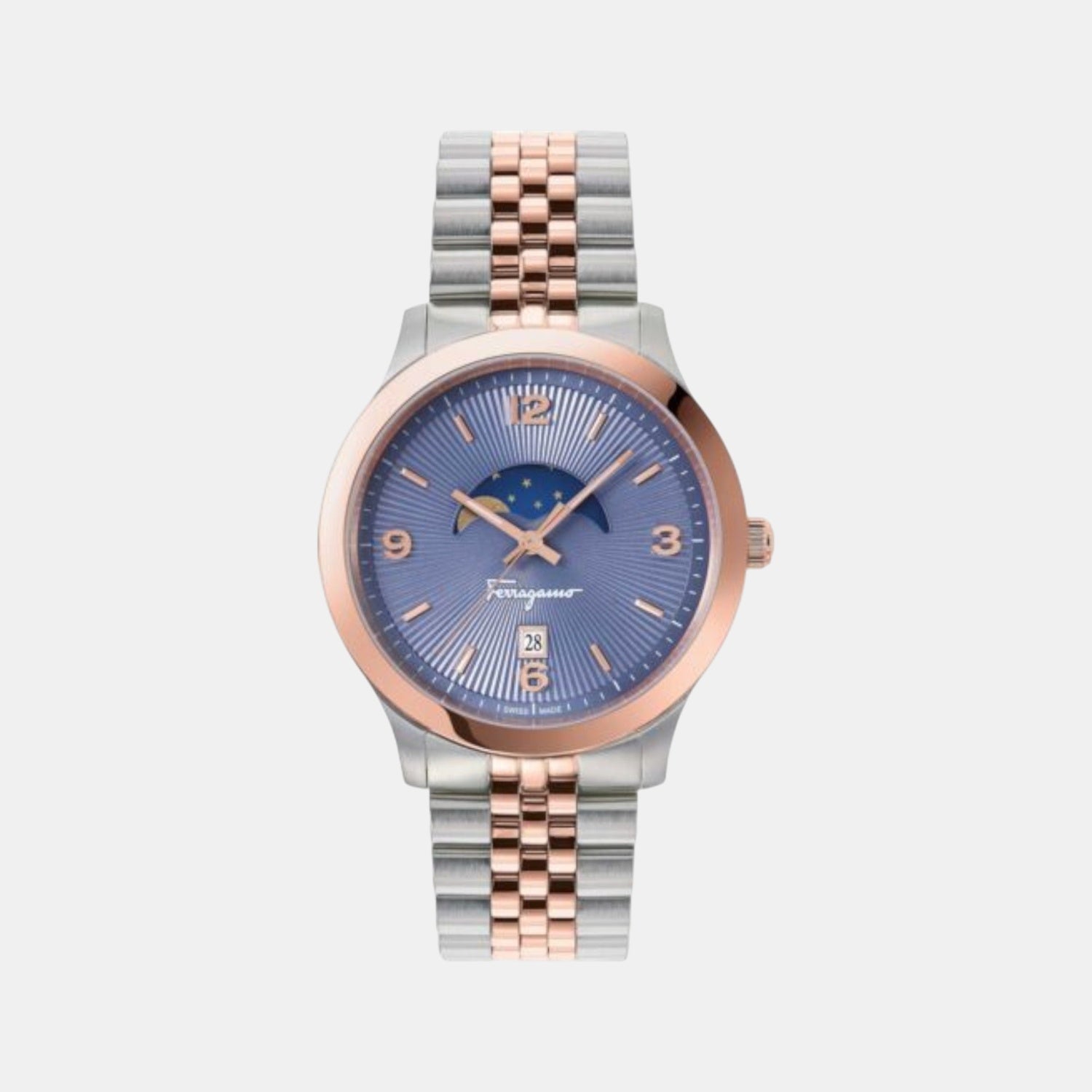 Mo-Ferragamo Duo Moonph 4 Men Quartz Blue Dial Analog Stainless Steel Watch SFMO00322