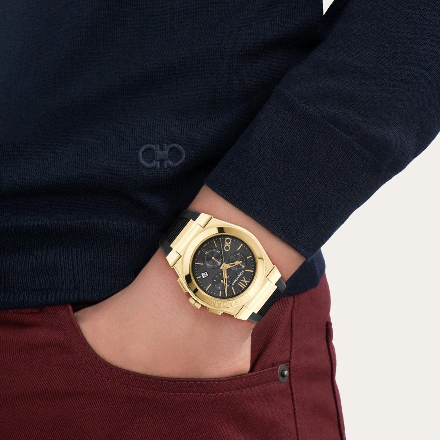 Mr-Vega Chrono Men Quartz Black Dial Chronograph Rubber Watch SFMR00824