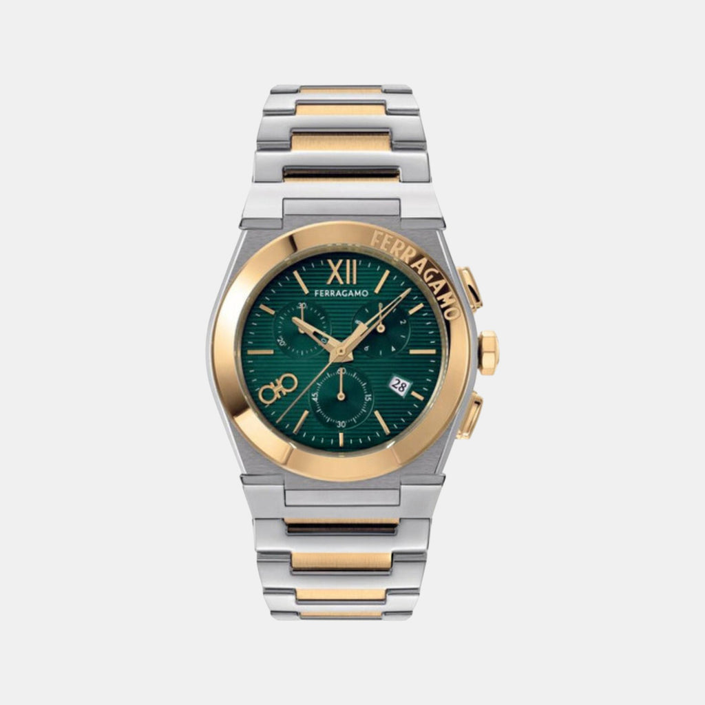 Men Quartz Green Dial Chronograph Stainless Steel Watch SFMR01224