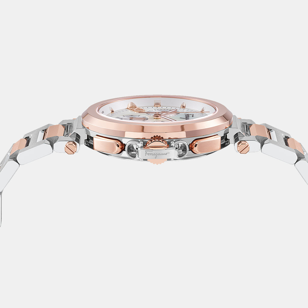 Women Quartz Mother Of Pearl Dial Chronograph Stainless Steel Watch SFMW00422