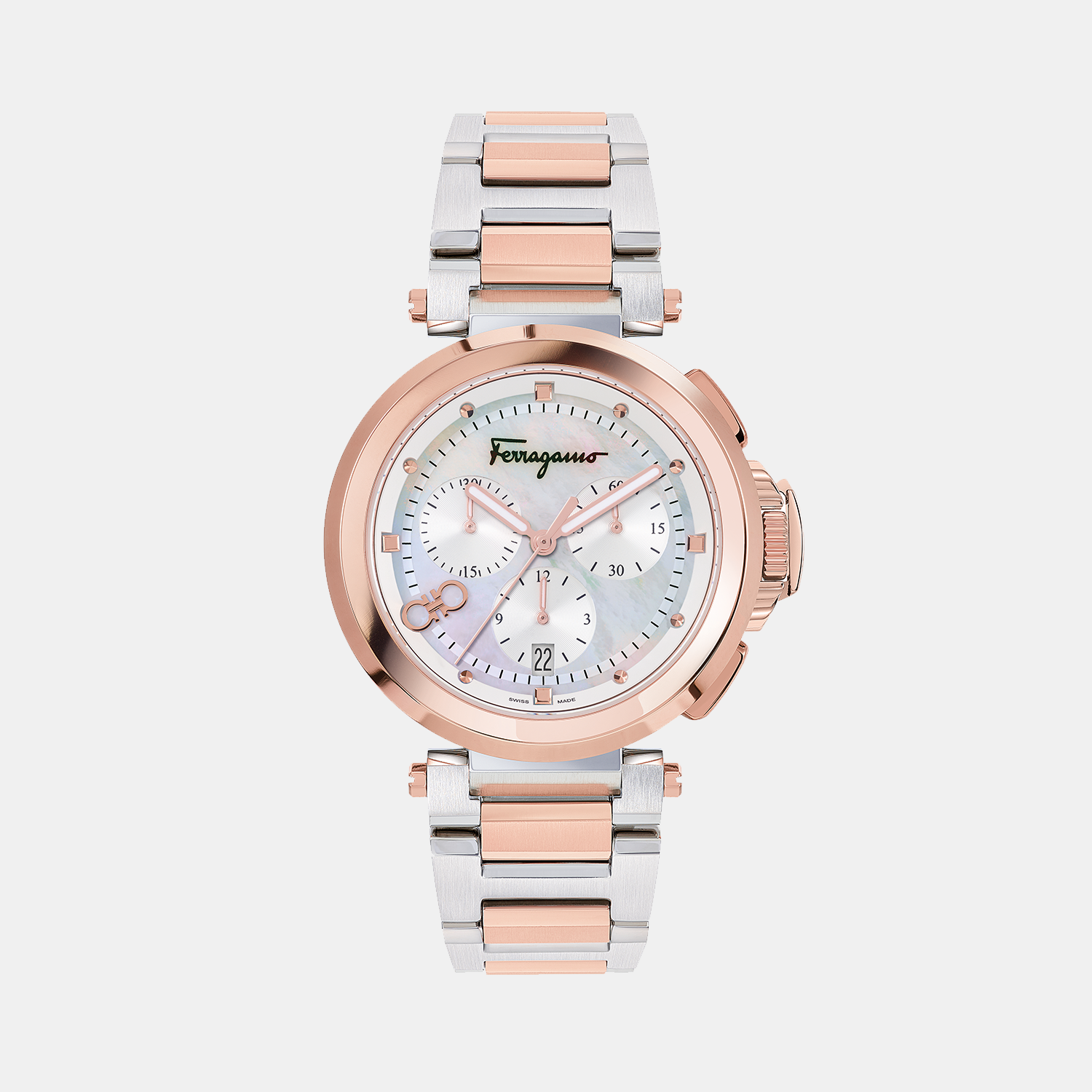 Ferragamo Round White Mother Of Pearl Chronograph watch