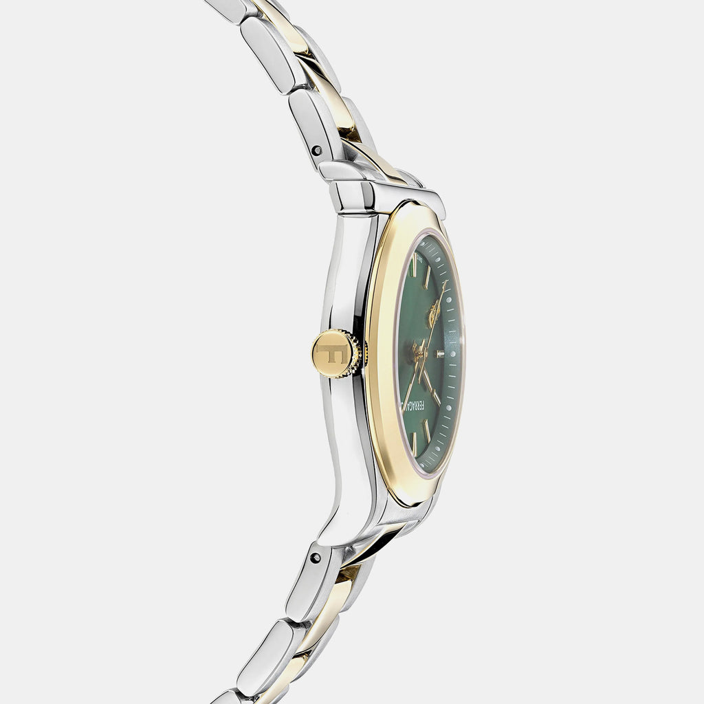 Women Quartz Green Dial Analog Stainless Steel Watch SFNS00226