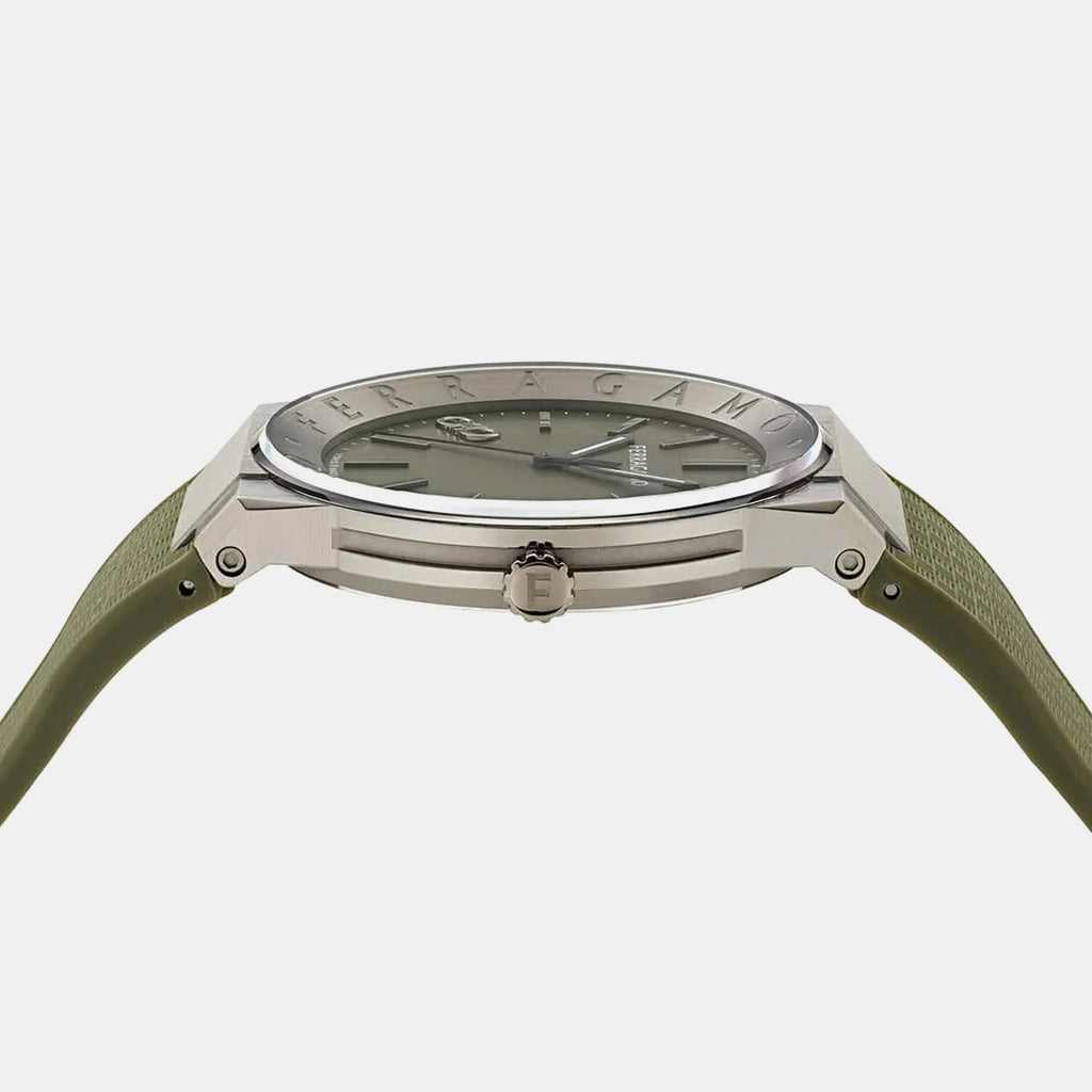 Men Quartz Green Dial Analog Silicone Watch SFNT00125