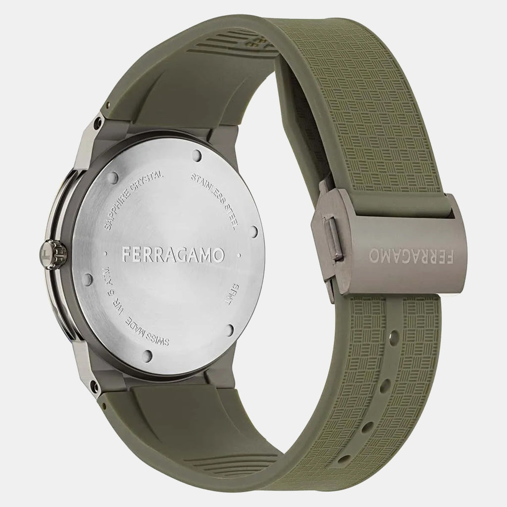 Men Quartz Green Dial Analog Silicone Watch SFNT00125