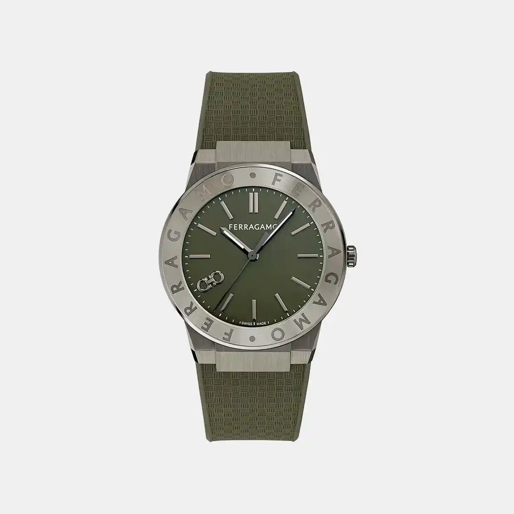 Men Quartz Green Dial Analog Silicone Watch SFNT00125