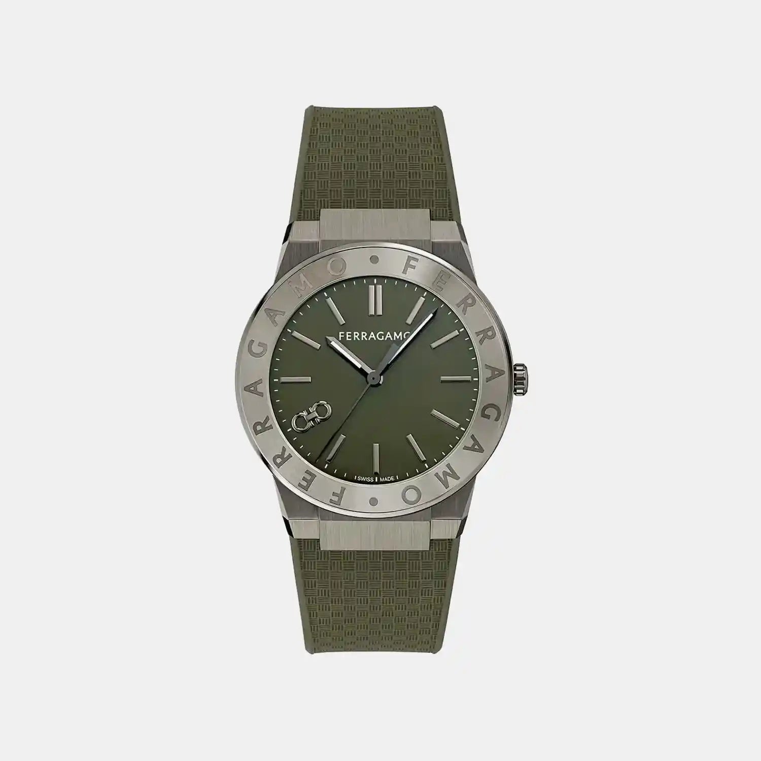 Men Quartz Green Dial Analog Silicone Watch SFNT00125