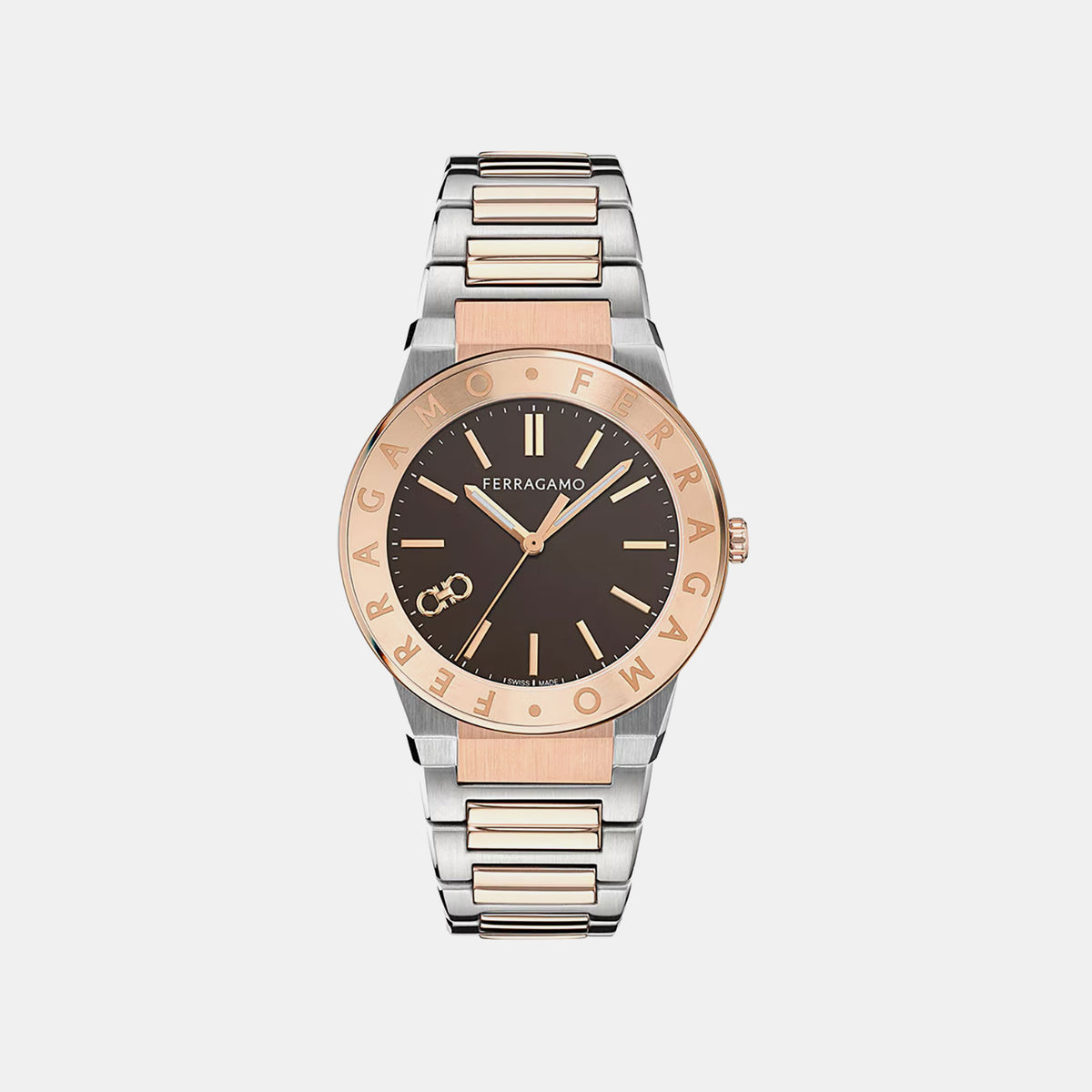 Sapphire Logo Men Quartz Brown Dial Analog Stainless Steel Watch SFNT00625