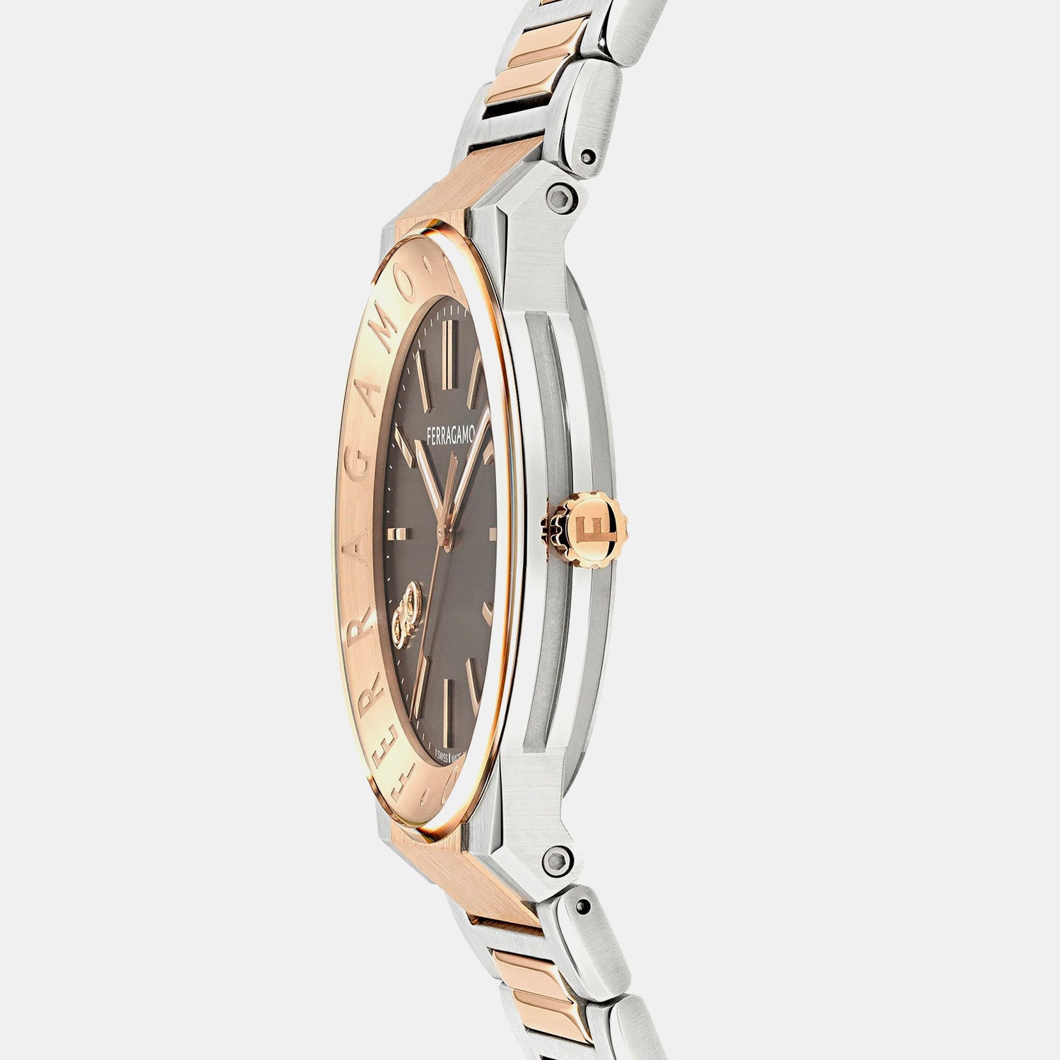 Nt-Ferragamo Sapphire Log Men Quartz Brown Dial Analog Stainless Steel Watch SFNT00625