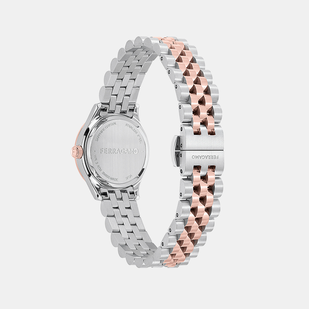 Ferragamo Women Round White-Silver watch