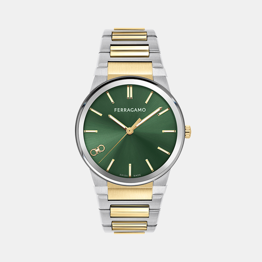 Men Quartz Green Dial Analog Stainless Steel Watch SFST00324