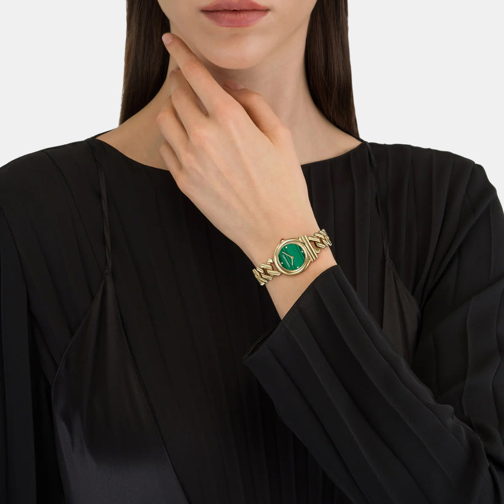 Women Quartz Green Dial Analog Stainless Steel Watch SFT200125