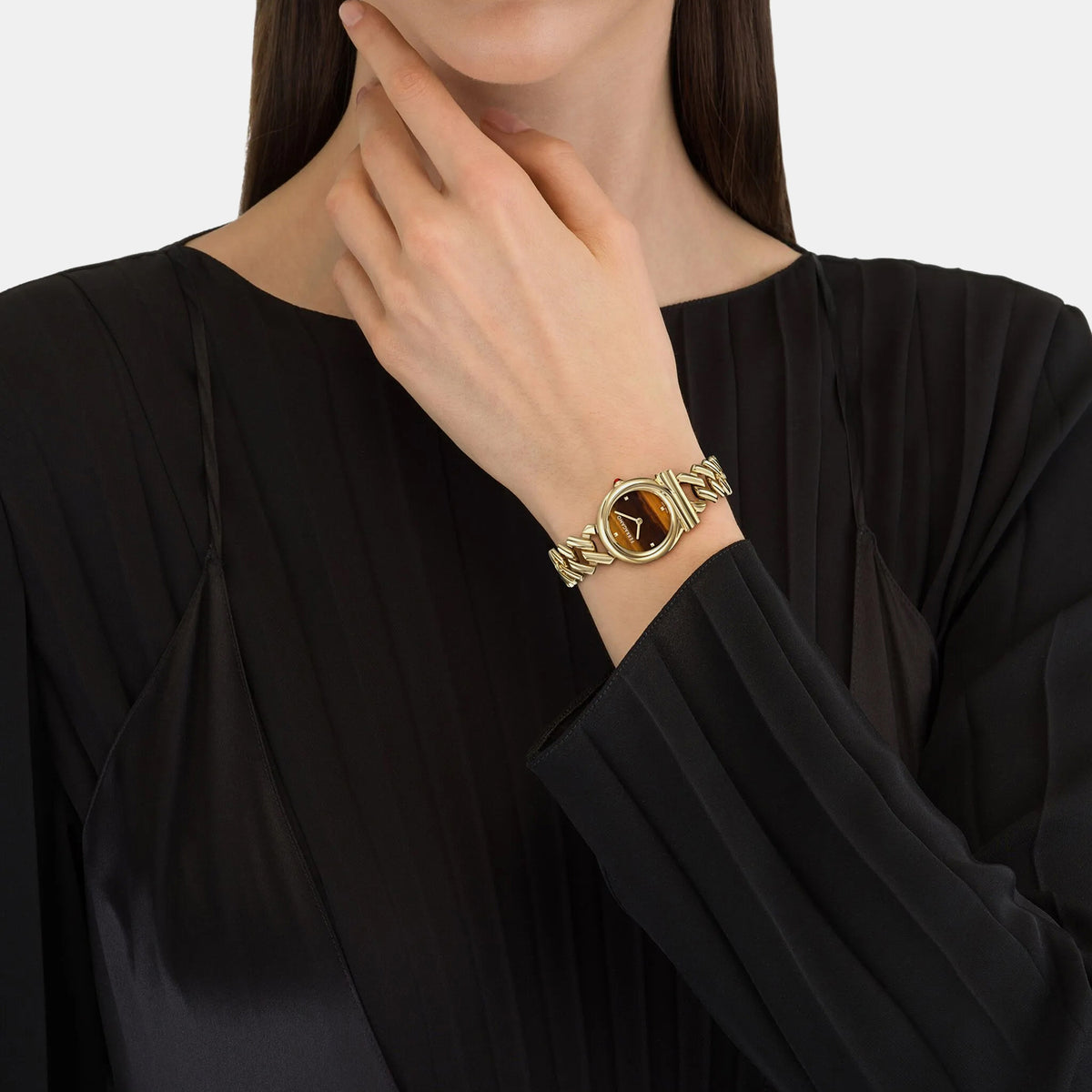Women Quartz Brown Dial Analog Stainless Steel Watch SFT200325