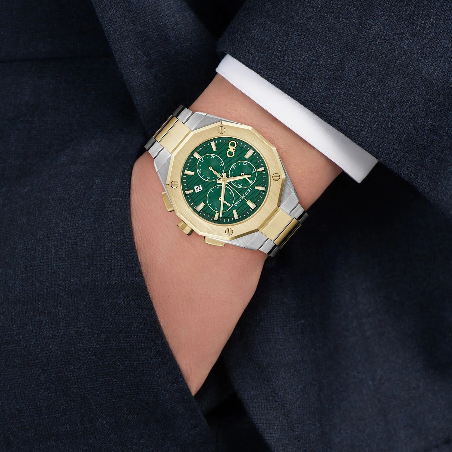 Edge Chrono Men Quartz Green Dial Chronograph Stainless Steel Watch SFT600325