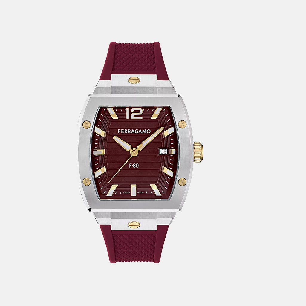 Men Quartz Red Dial Analog Silicone Watch SFT800225