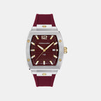 Men Quartz Red Dial Analog Silicone Watch SFT800225
