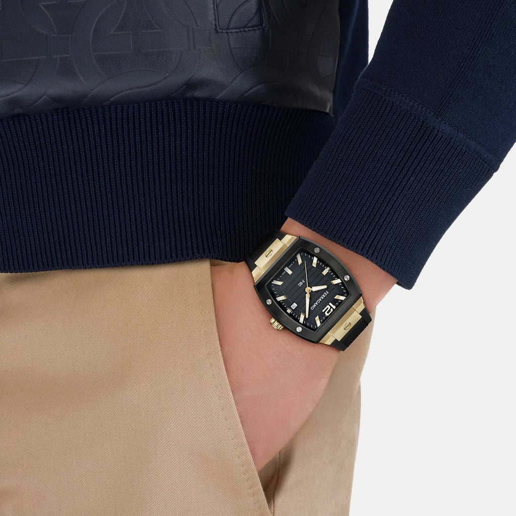 F-80 Men Quartz Black Dial Analog Leather Watch SFT800325