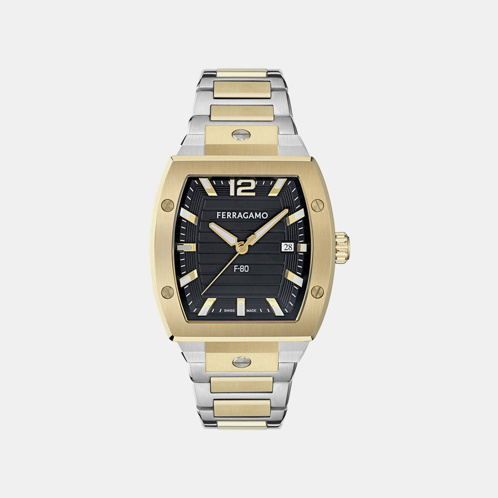 Men Quartz Black Dial Analog Stainless Steel Watch SFT800625