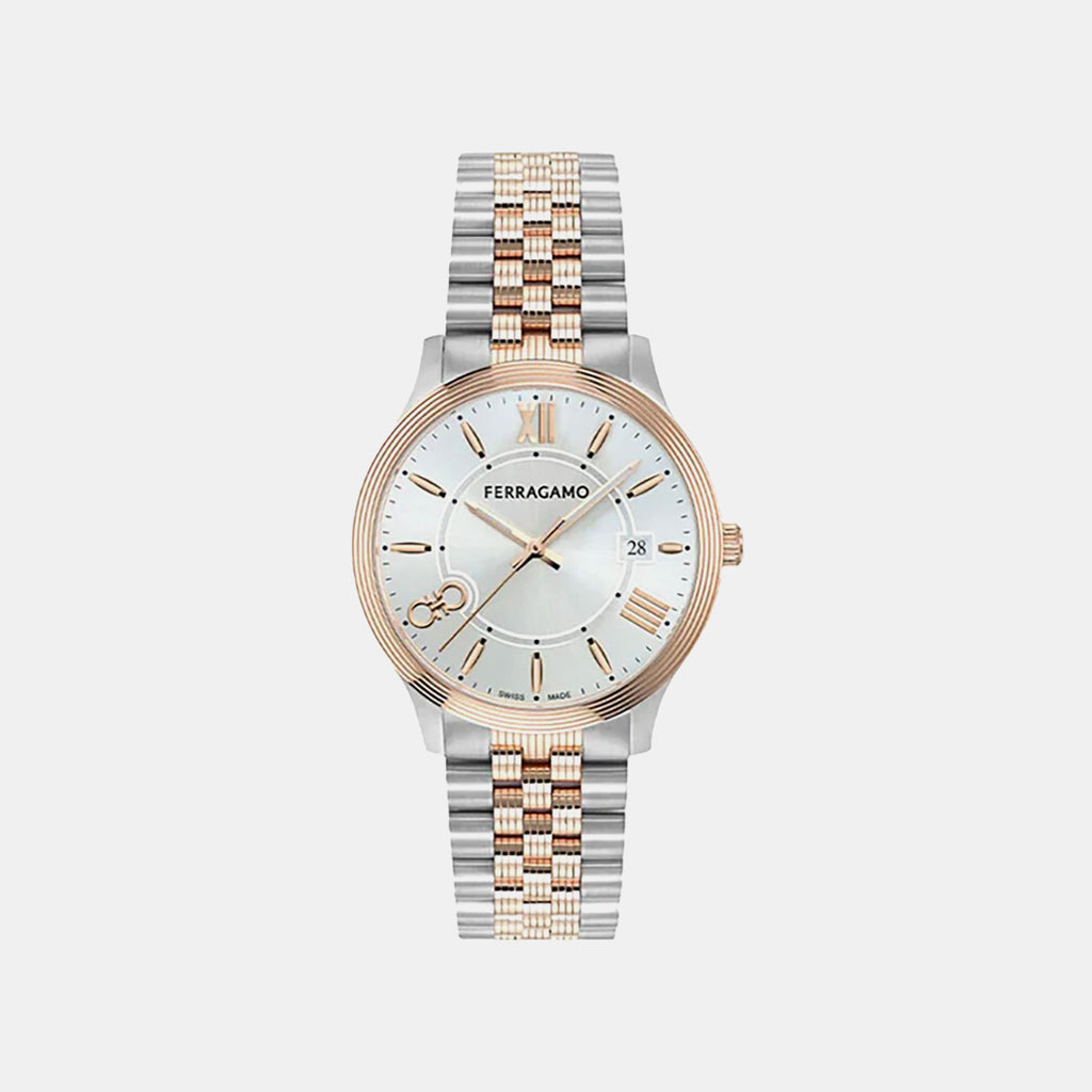 Men Quartz White & Silver Dial Analog Stainless Steel Watch SFTB00224