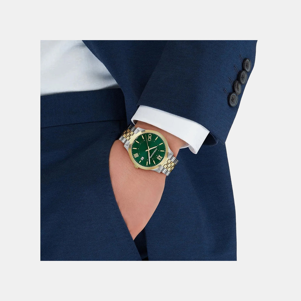 Men Quartz Green Dial Analog Stainless Steel Watch SFTB00424