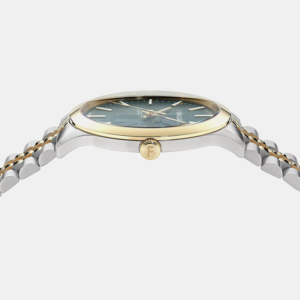 Men Quartz Green Dial Analog Stainless Steel Watch SFTV00225