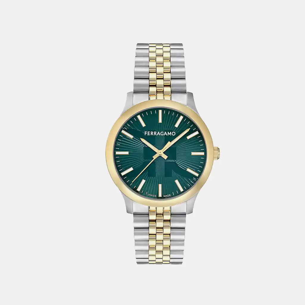 Men Quartz Green Dial Analog Stainless Steel Watch SFTV00225