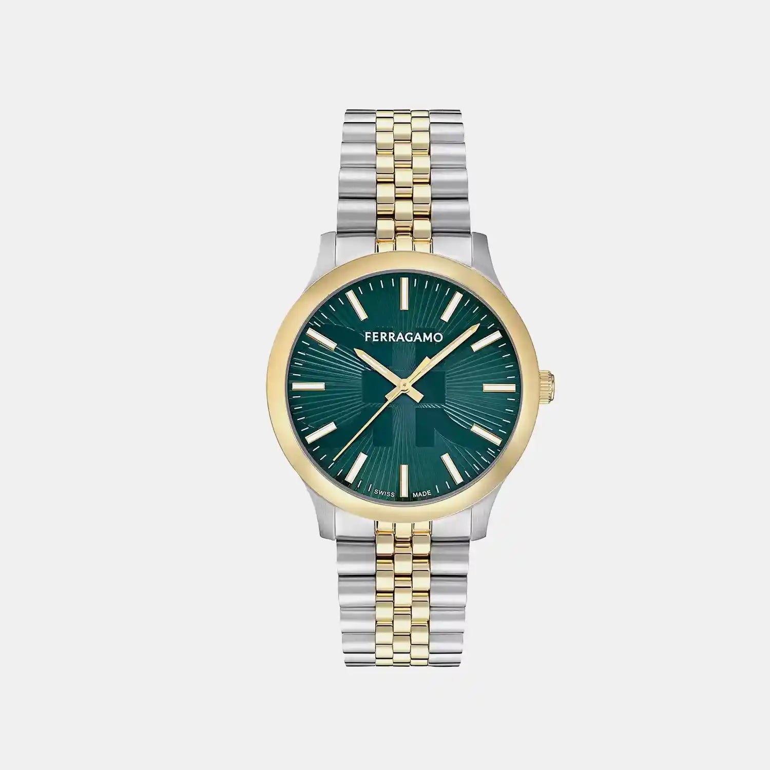 Men Quartz Green Dial Analog Stainless Steel Watch SFTV00225