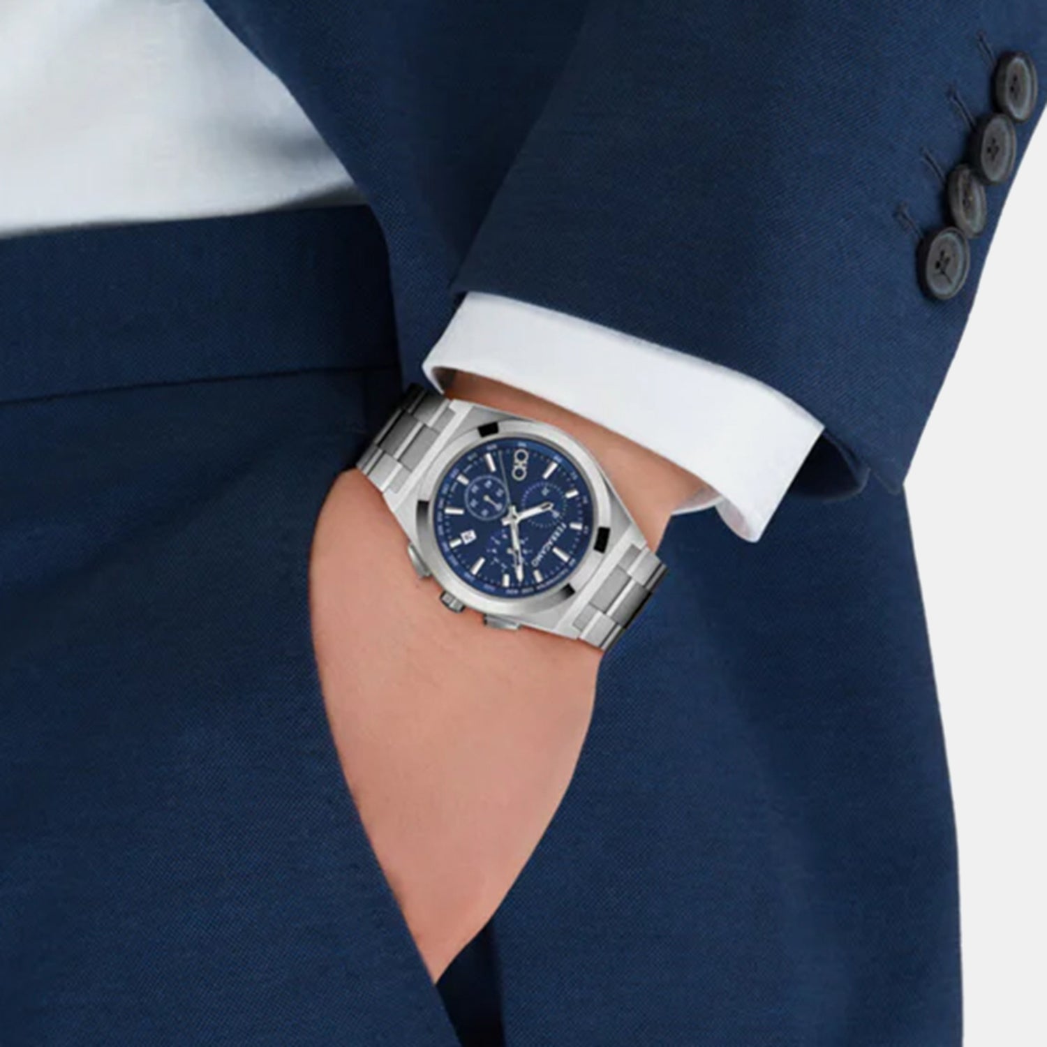 Men Quartz Blue Dial Chronograph Stainless Steel Watch SFVA00725