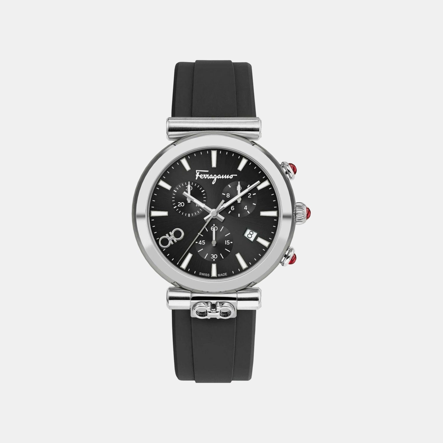 Yb-Ferragamo Ora 40Mm Spe Unisex Quartz Black Dial Chronograph Rubber Watch SFYB02024