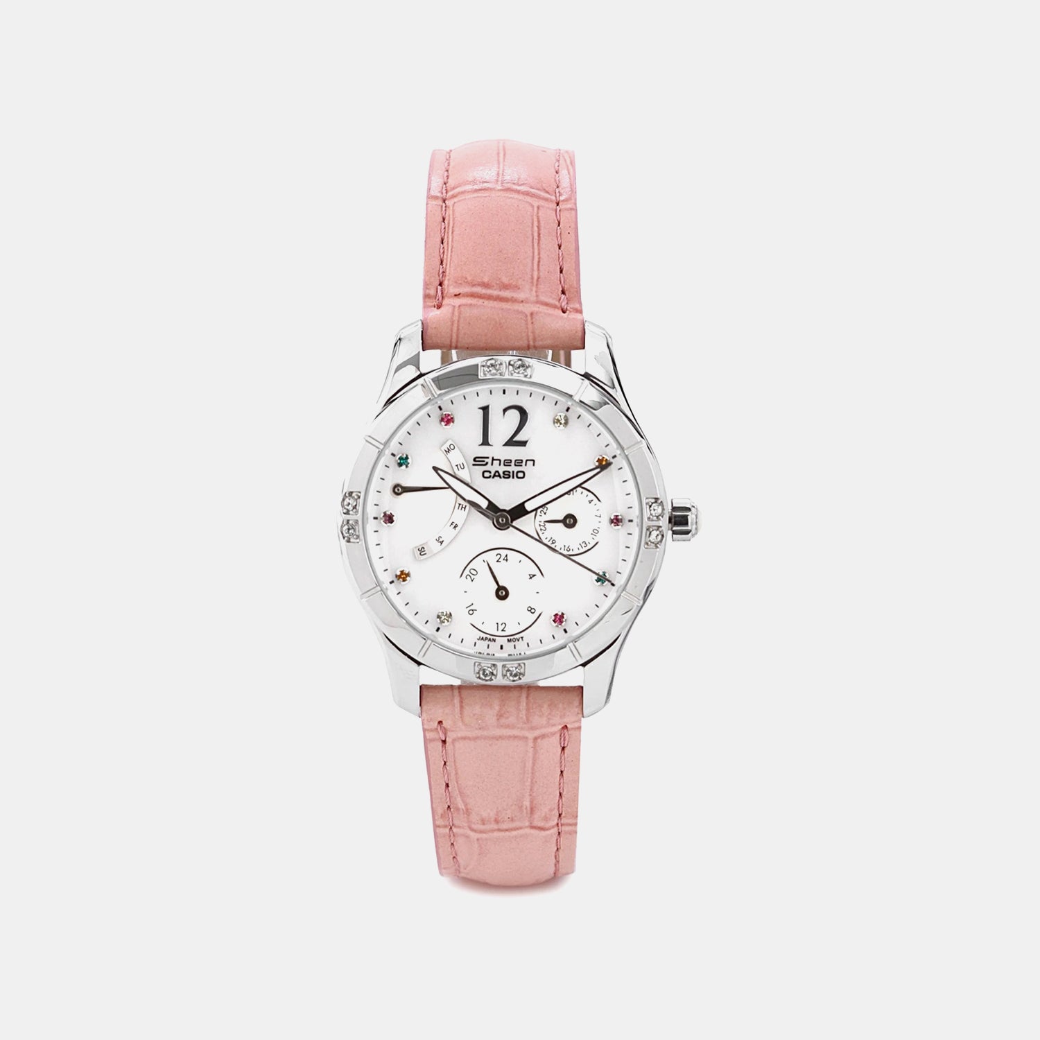 Sheen Women Quartz White Dial Multi-Function Leather Watch SH166