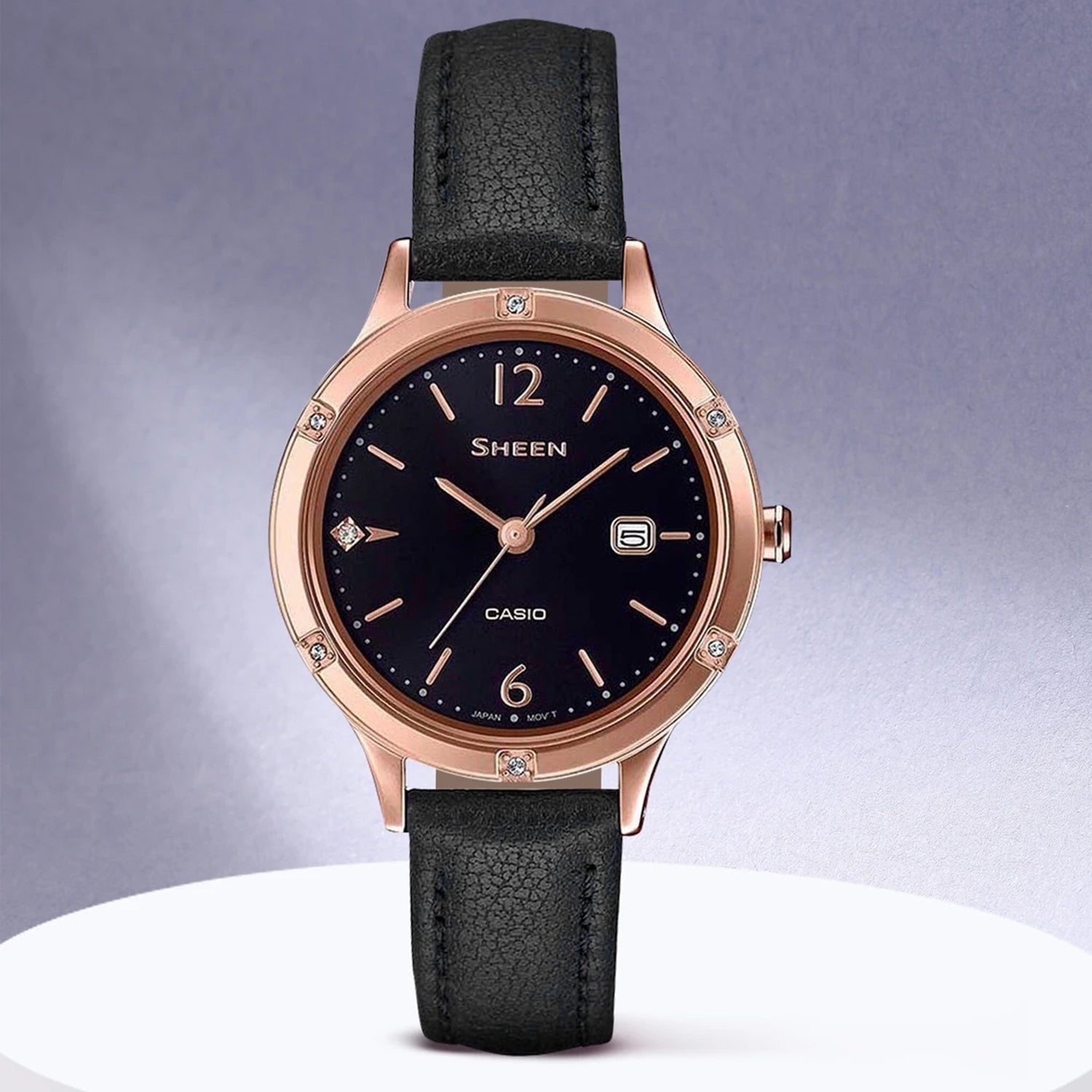 Sheen Women Quartz Black Dial Analog Leather Watch SH207