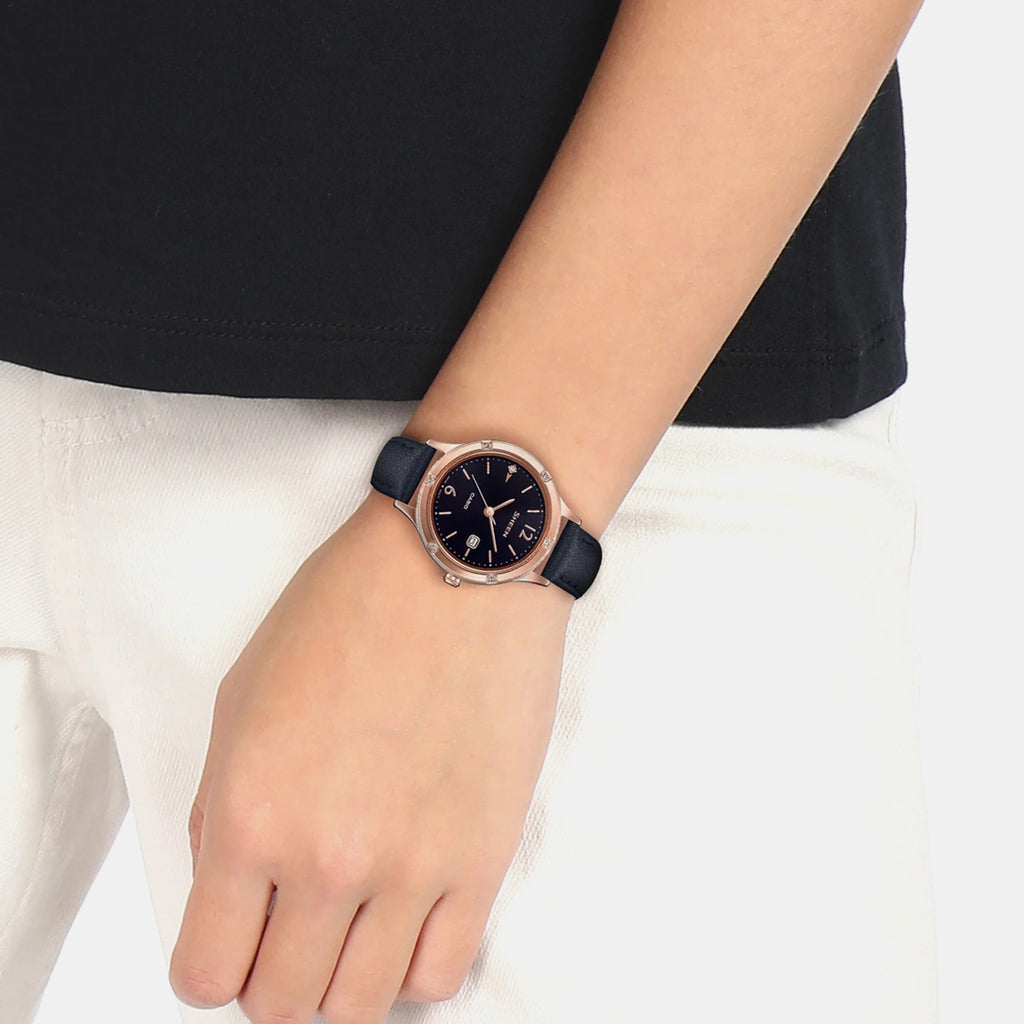 Sheen Women Quartz Black Dial Analog Leather Watch SH207