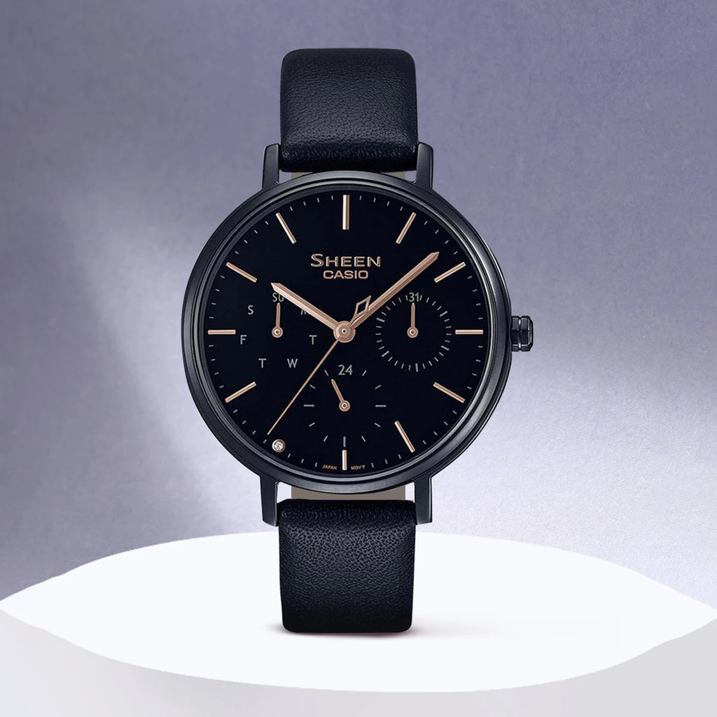 Sheen Women Quartz Black Dial Analog Leather Watch SH234
