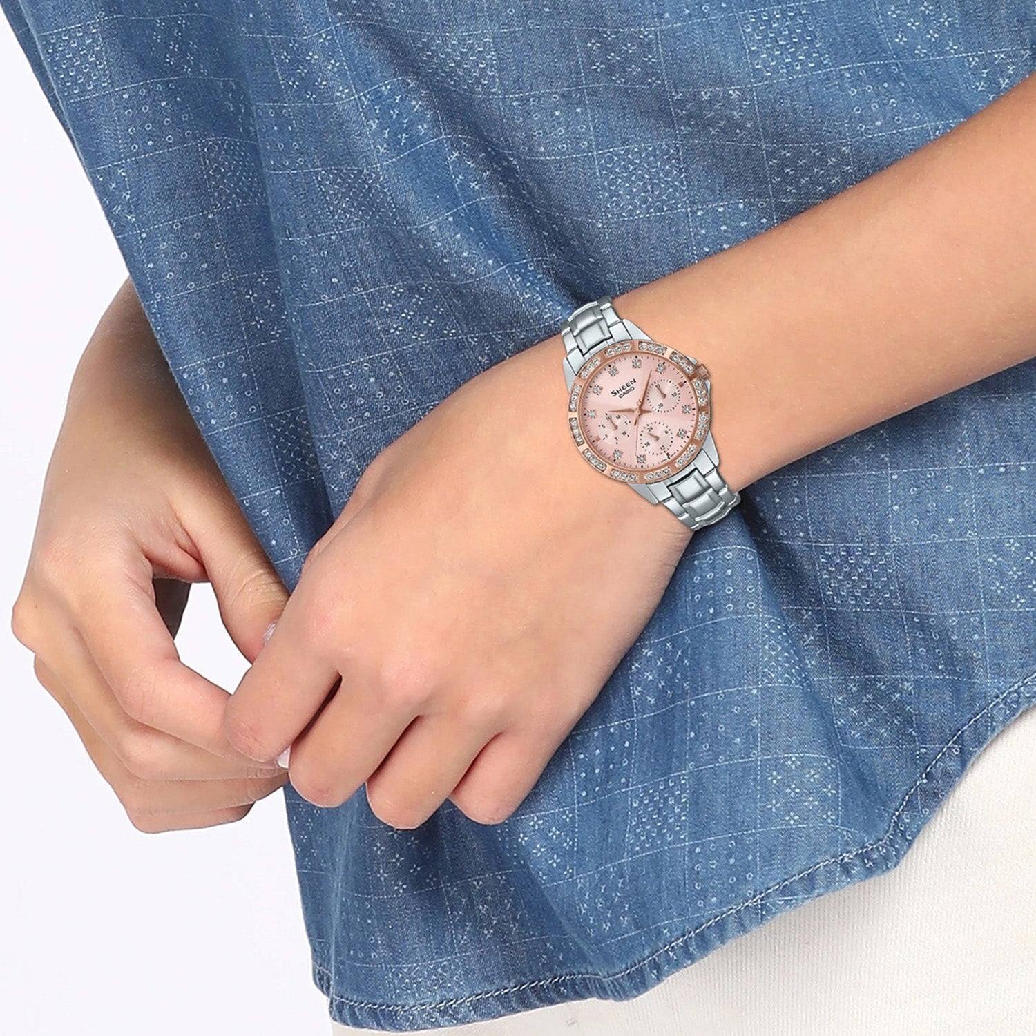 Sheen Women Quartz Pink Dial Chronograph Stainless Steel Watch SH265