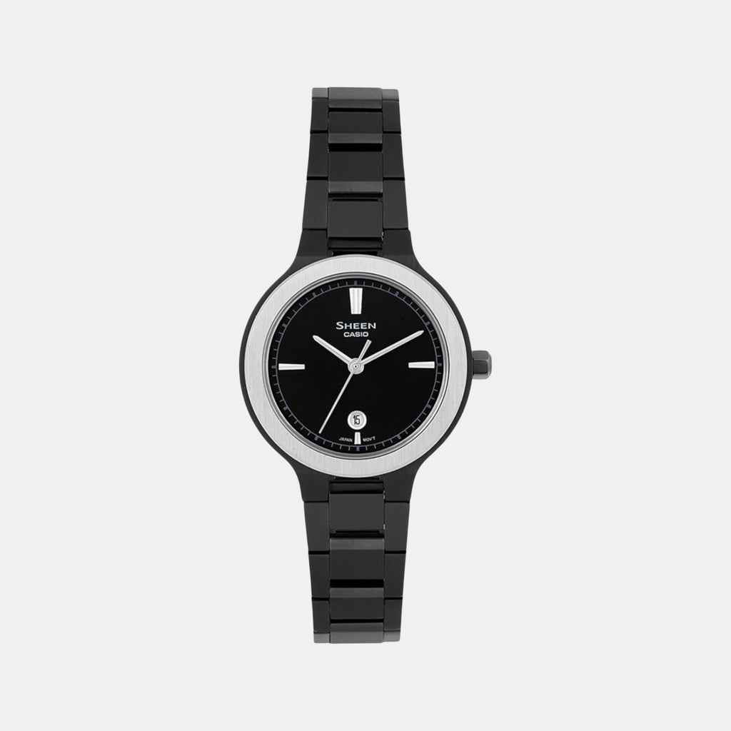 Sheen Women Quartz Black Dial Analog Stainless Steel Watch SH304