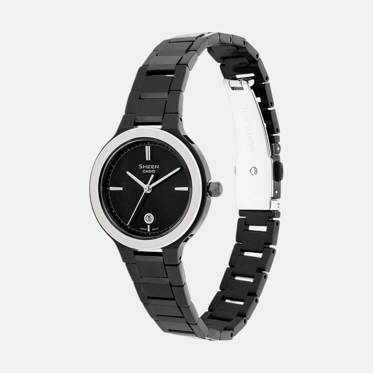 Sheen Women Quartz Black Dial Analog Stainless Steel Watch SH304