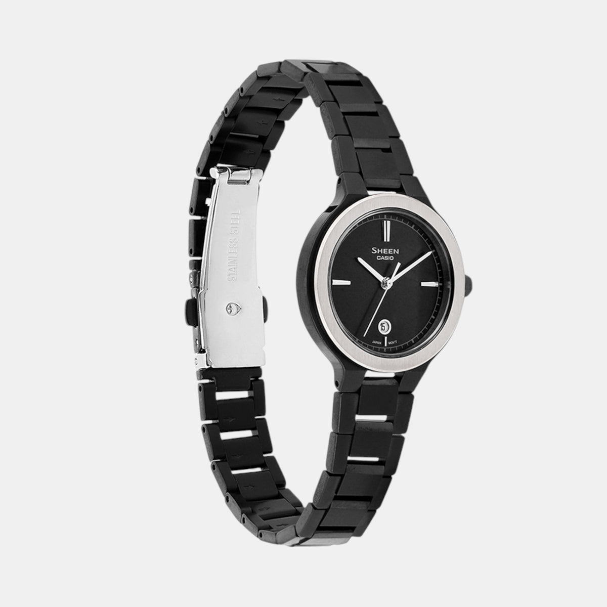 Sheen Women Quartz Black Dial Analog Stainless Steel Watch SH304