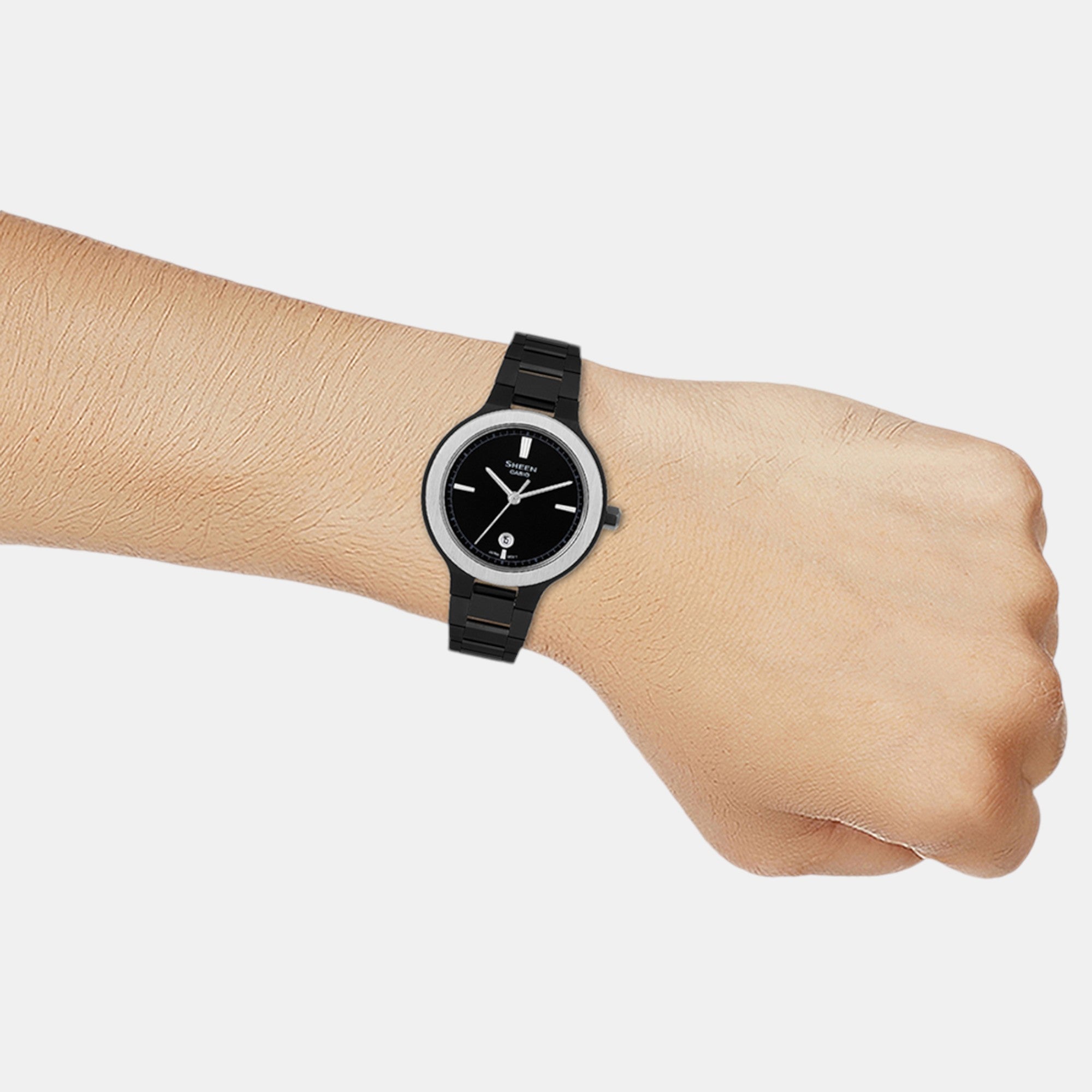 Sheen Women Quartz Black Dial Analog Stainless Steel Watch SH304