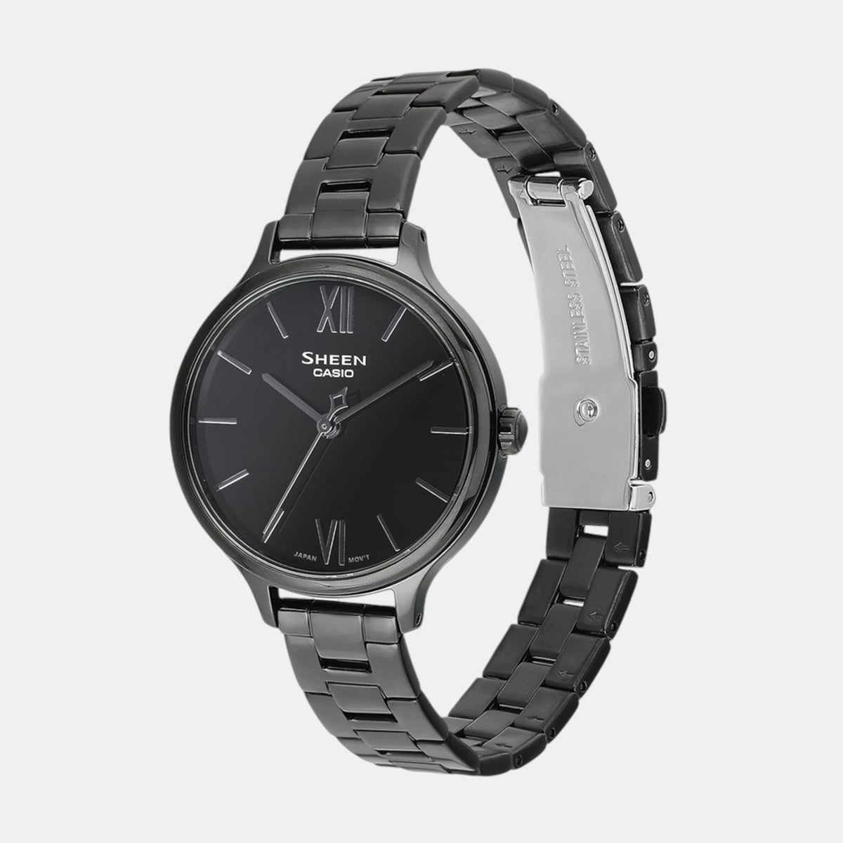 Sheen Women Quartz Black Dial Analog Stainless Steel Watch SH316