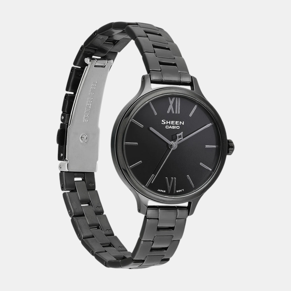 Sheen Women Quartz Black Dial Analog Stainless Steel Watch SH316