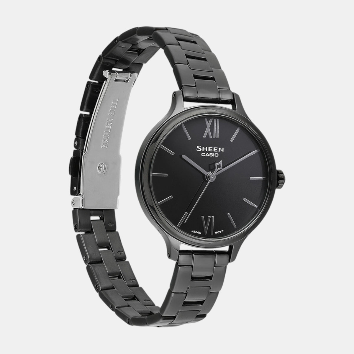 Sheen Women Quartz Black Dial Analog Stainless Steel Watch SH316
