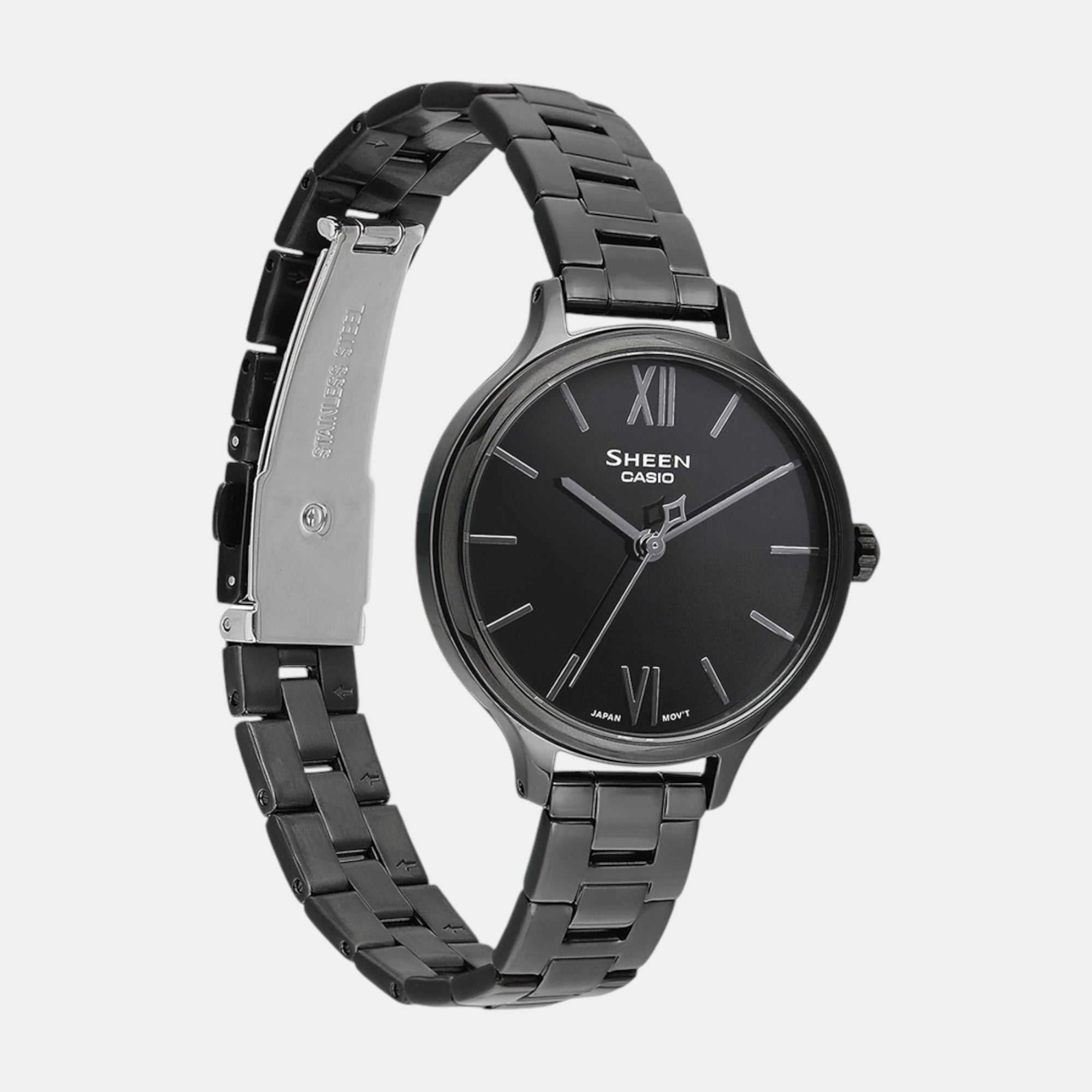 Sheen Women Quartz Black Dial Analog Stainless Steel Watch SH316