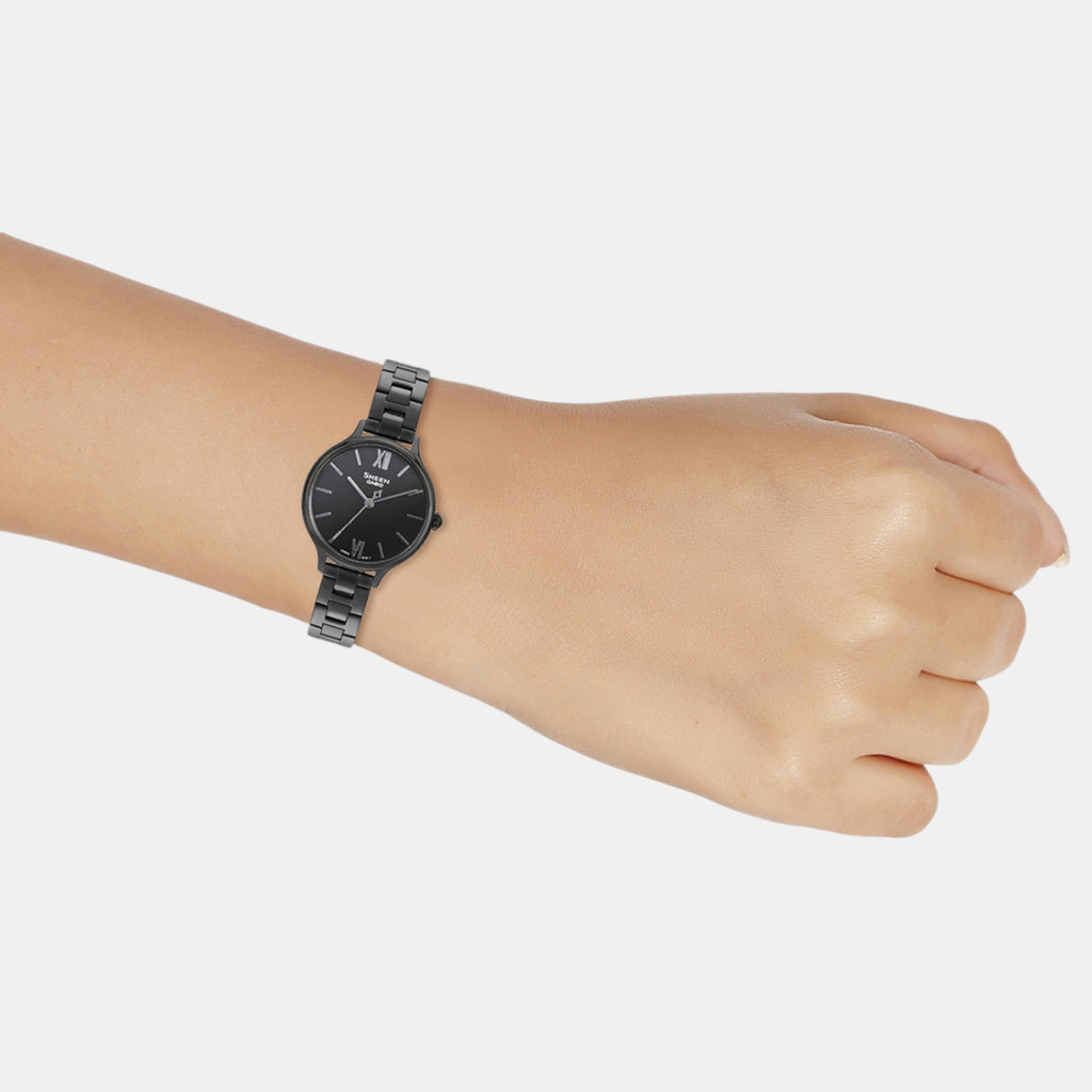 Sheen Women Quartz Black Dial Analog Stainless Steel Watch SH316