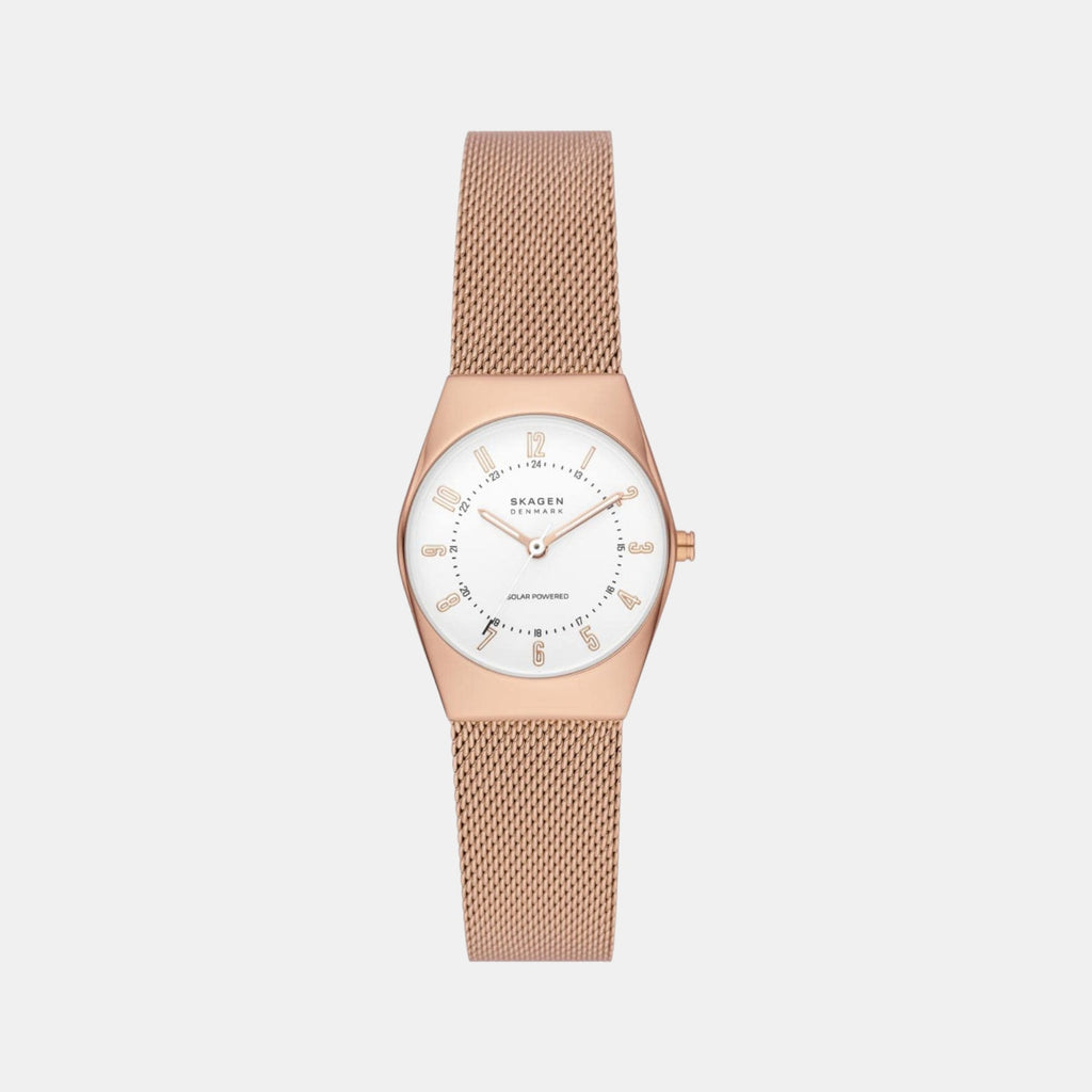 Grenen Lille Solar Powered Women Solar White Dial Analog Stainless Steel Watch SKW3078