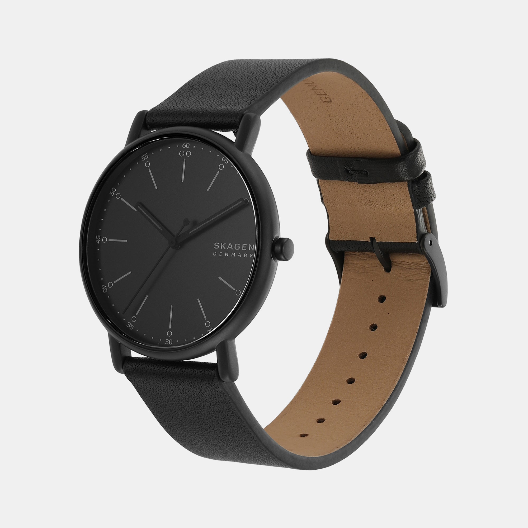 Skagen black leather discount watch