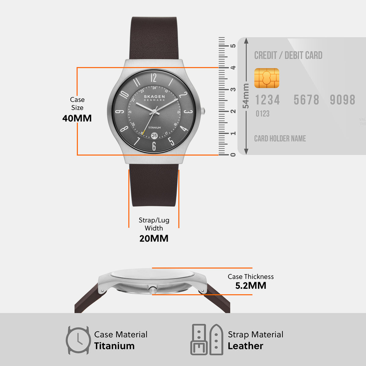 Men Quartz Grey Dial Analog Leather Watch SKW6909