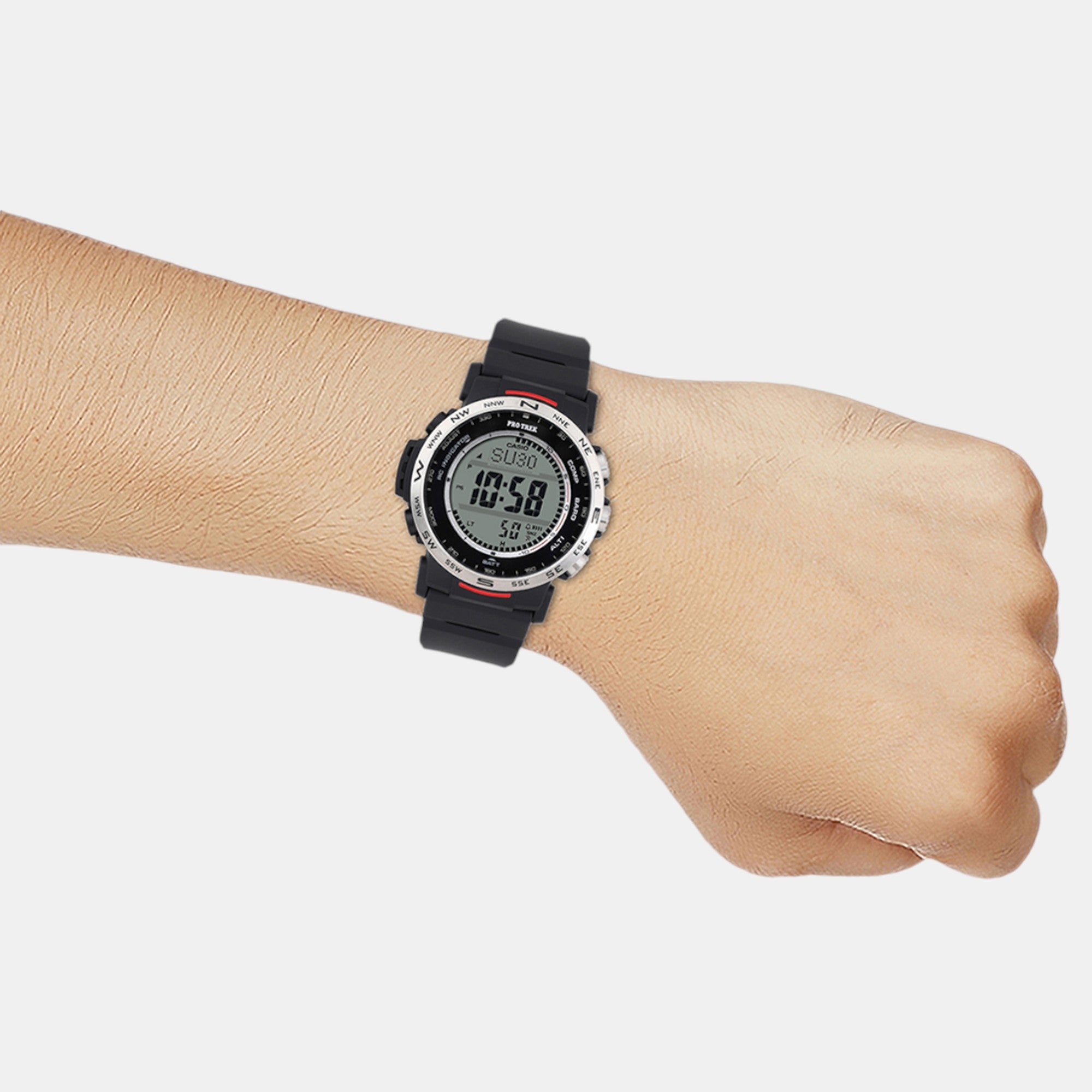 Protrek Men Quartz Silver Dial Digital Resin Watch SL112