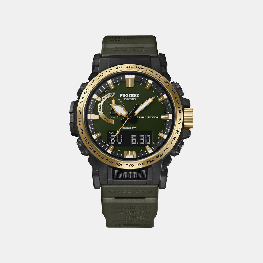 Pro Trek Men Solar Green Dial Analog-Digital Resin Watch SL138