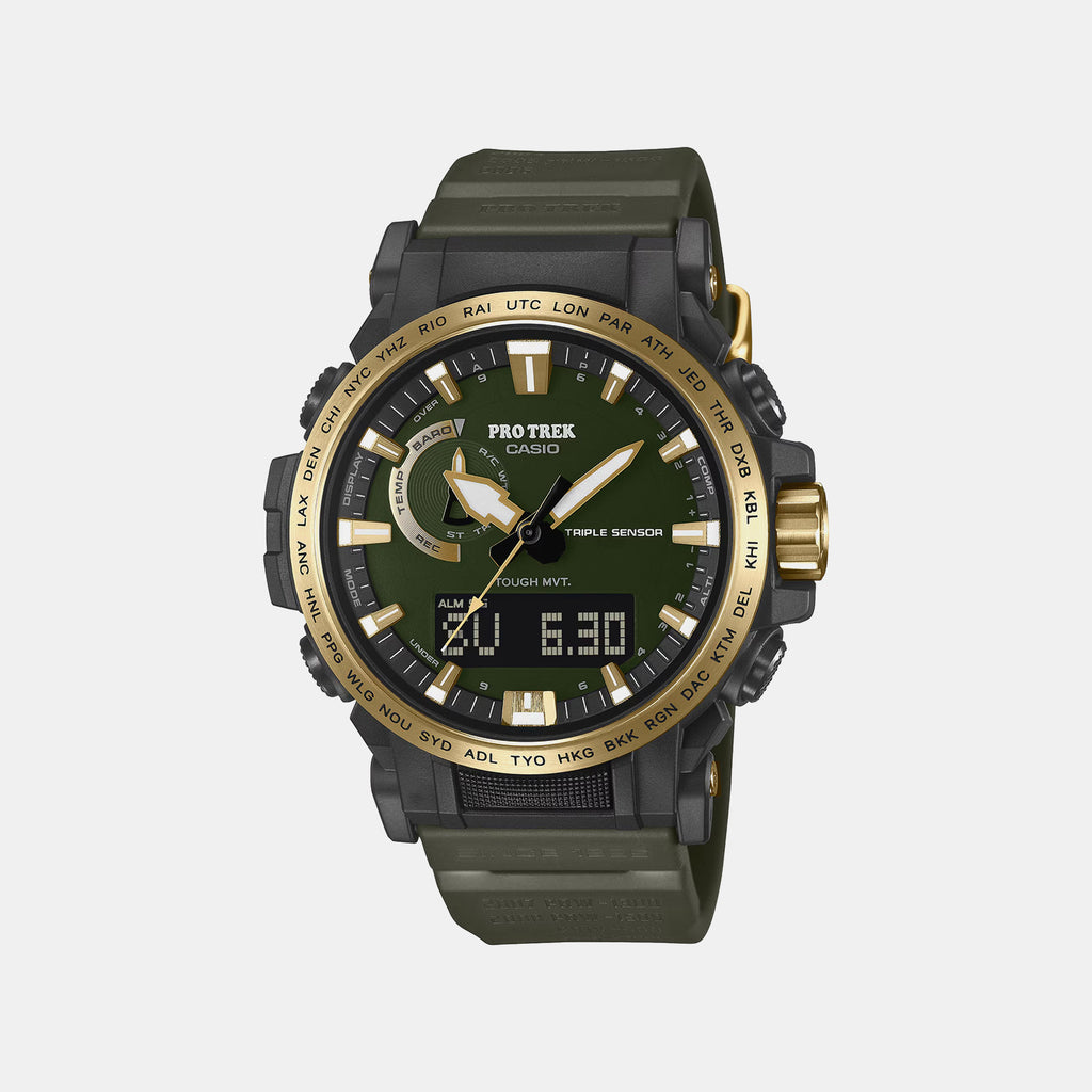 Pro Trek Men Solar Green Dial Analog-Digital Resin Watch SL138