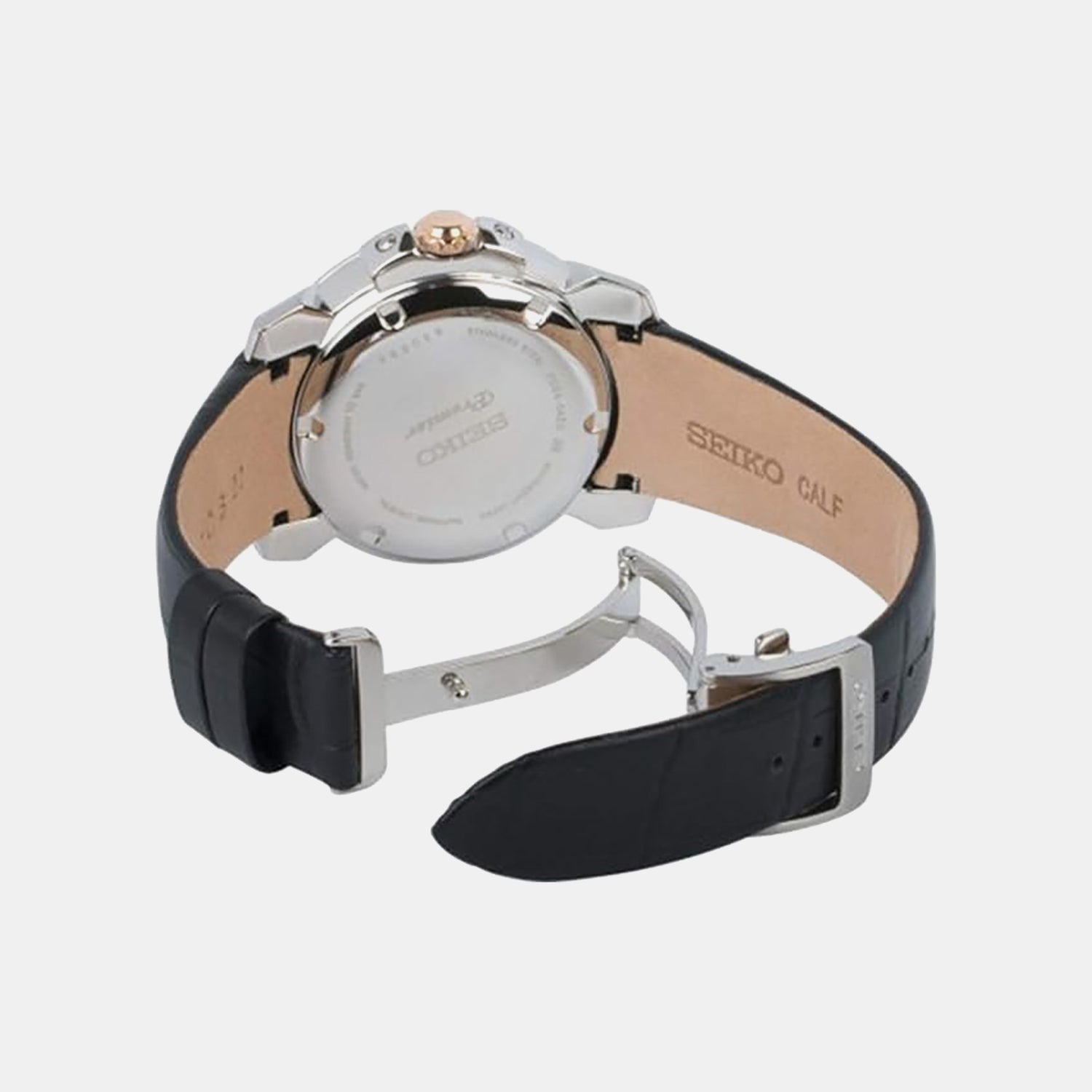 Men Quartz Black Dial Chronograph Leather Watch SNP149P2