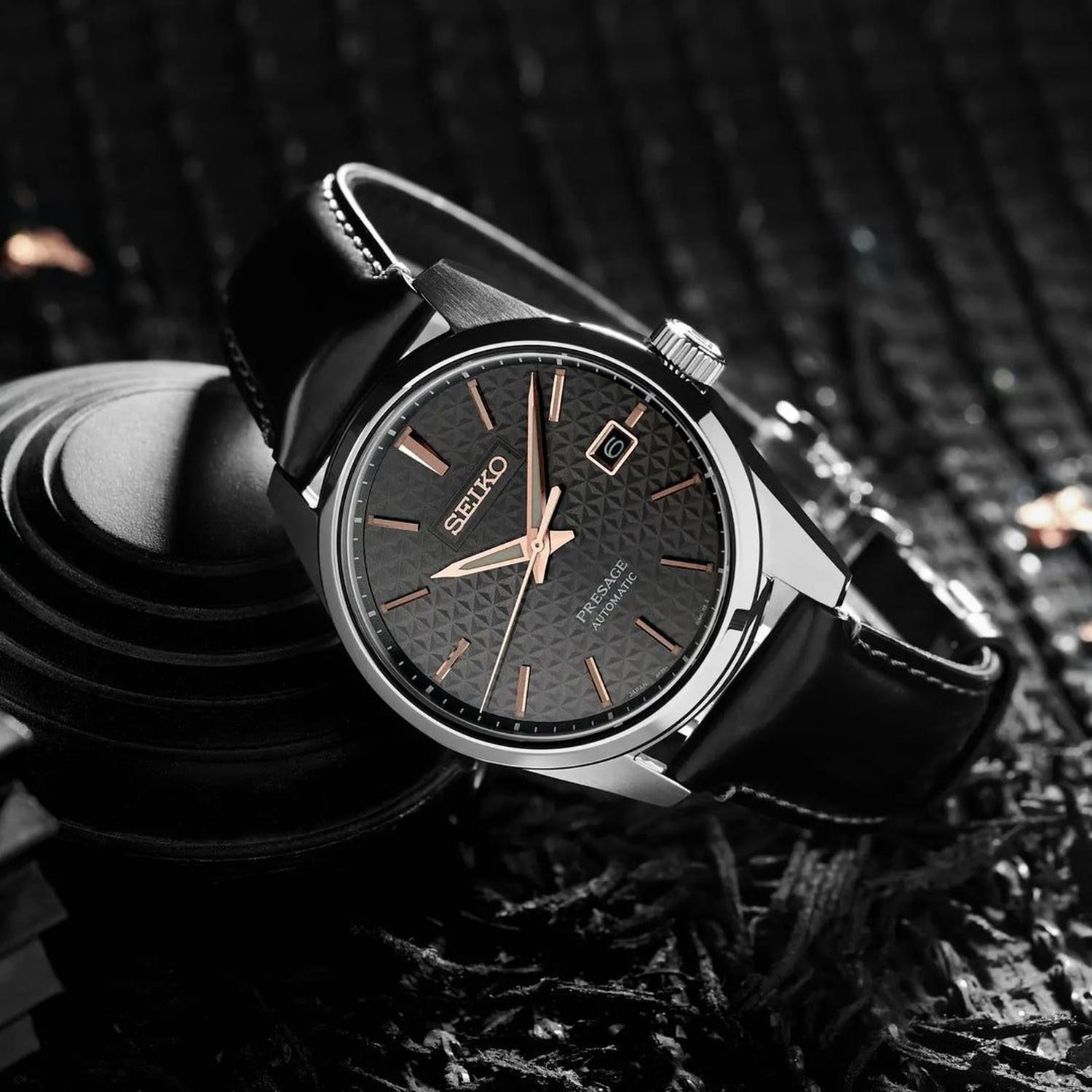 Presage Men Automatic Black Dial Analog Leather Watch SPB231J1